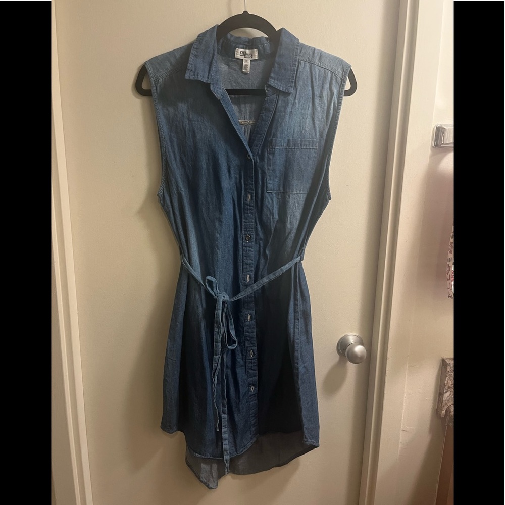 Chambray button down sleeveless dress